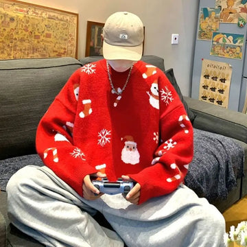 Riolio Oversize Ugly Christmas Sweater Korean Santa Claus Knitwear Sweater Male Loose  Winter Versatile Couple Pullovers Man Clothes